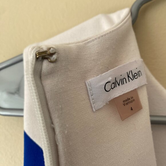 CALVIN KLEIN Dress Sheath Sz4 Classic Color Block Blue Black White RETRO - Picture 6 of 8
